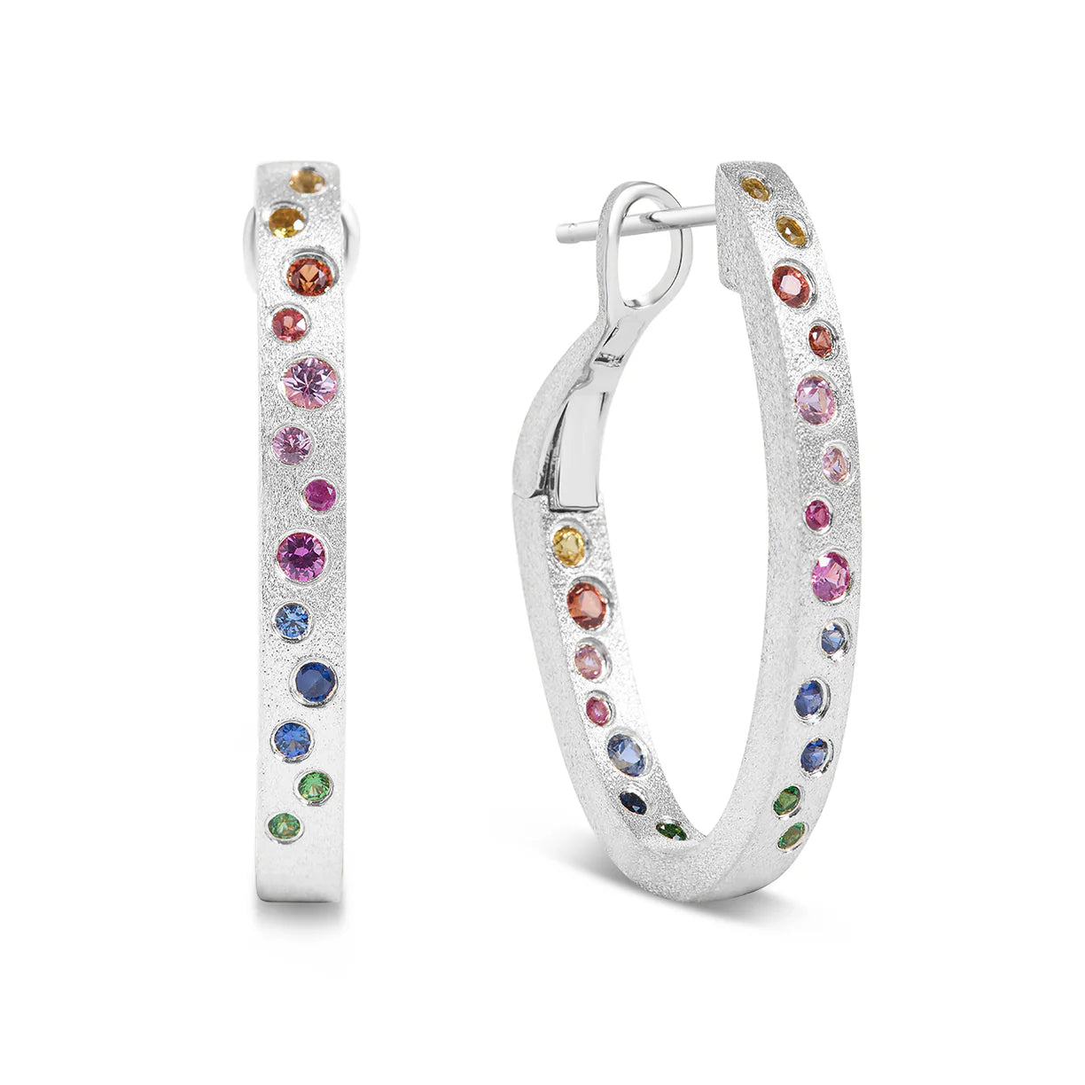 Rainbow Sapphire Scatter Oval Hoop Earring