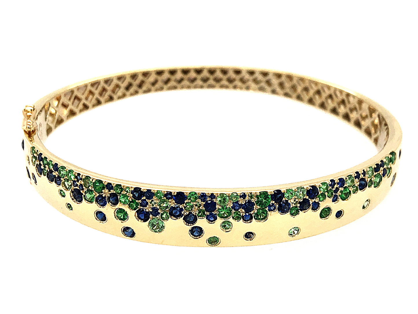 Sapphire & Tsavorite Bangle in Green Gold