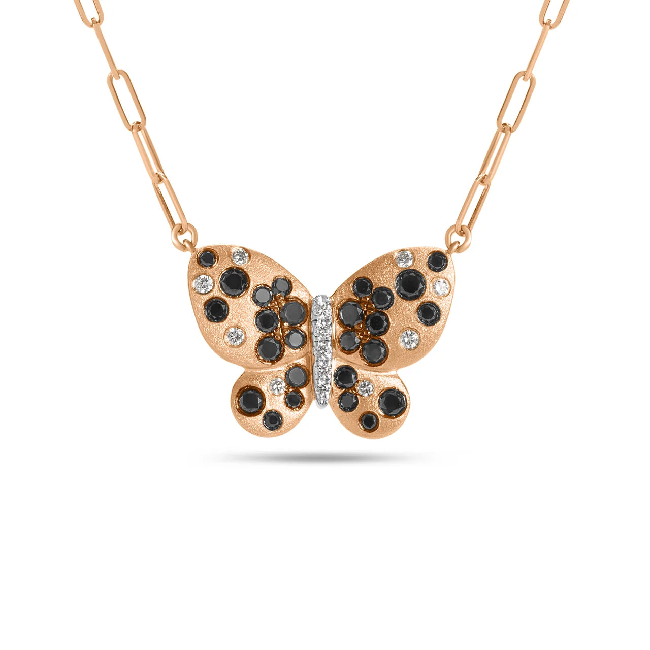 Black & White Diamond Confetti Butterfly Necklace