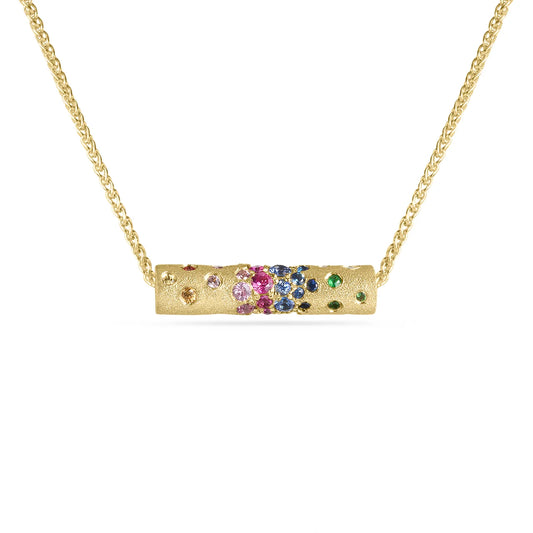 Rainbow Sapphire Confetti Cylinder Spinner Necklace