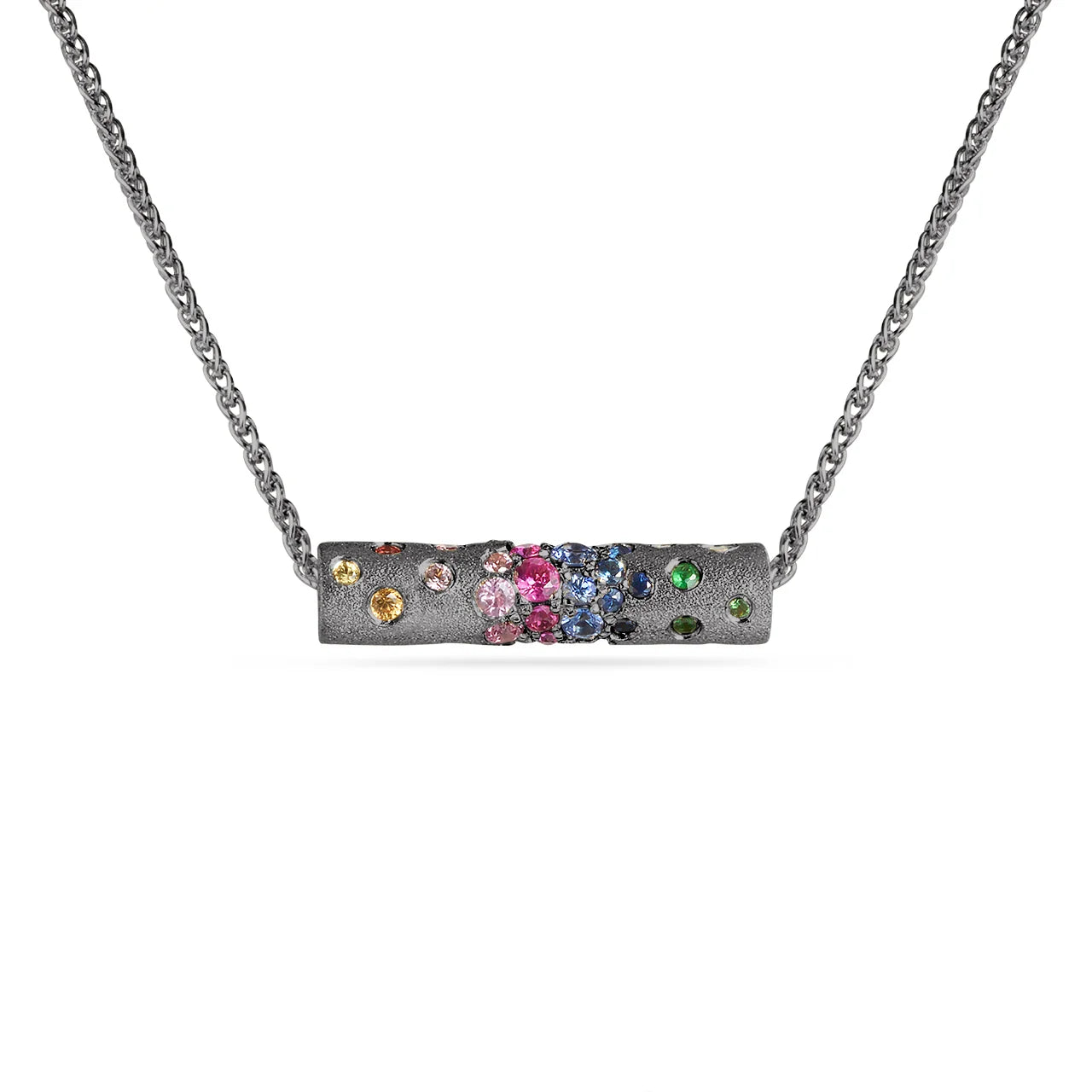 Rainbow Sapphire Confetti Cylinder Spinner Necklace