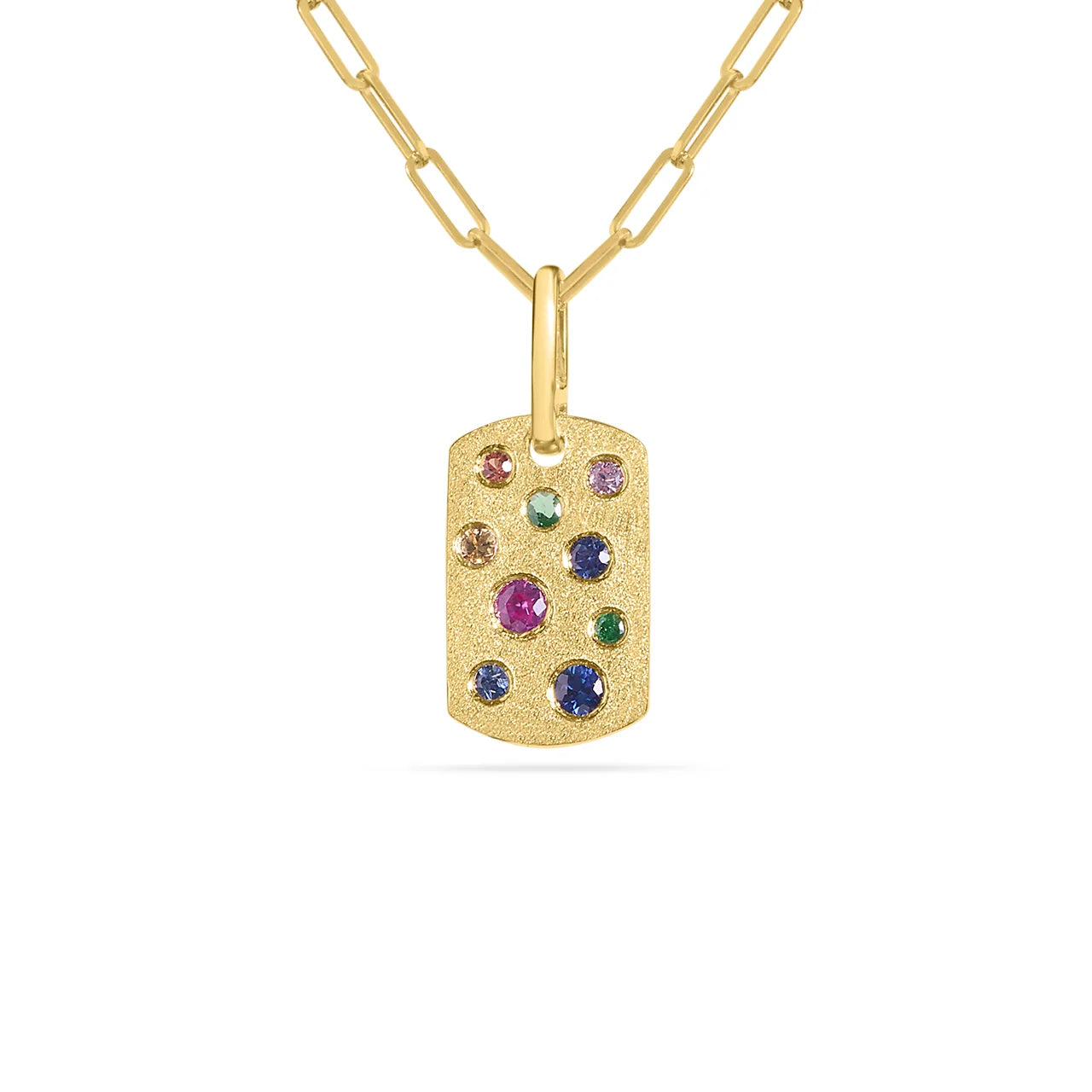 Rainbow Sapphire Confetti Mini Dog Tag Necklace