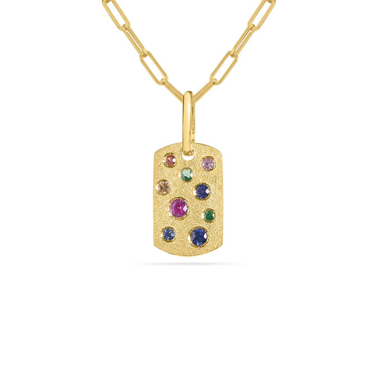 Rainbow Sapphire Confetti Mini Dog Tag Necklace