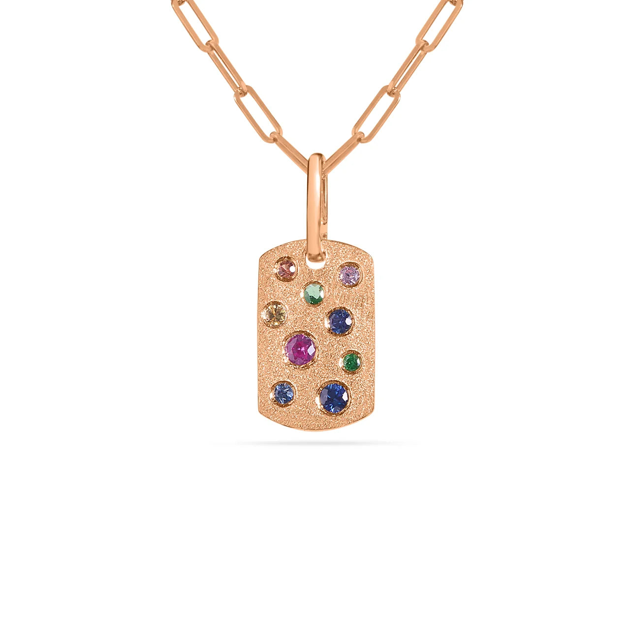 Rainbow Sapphire Confetti Mini Dog Tag Necklace