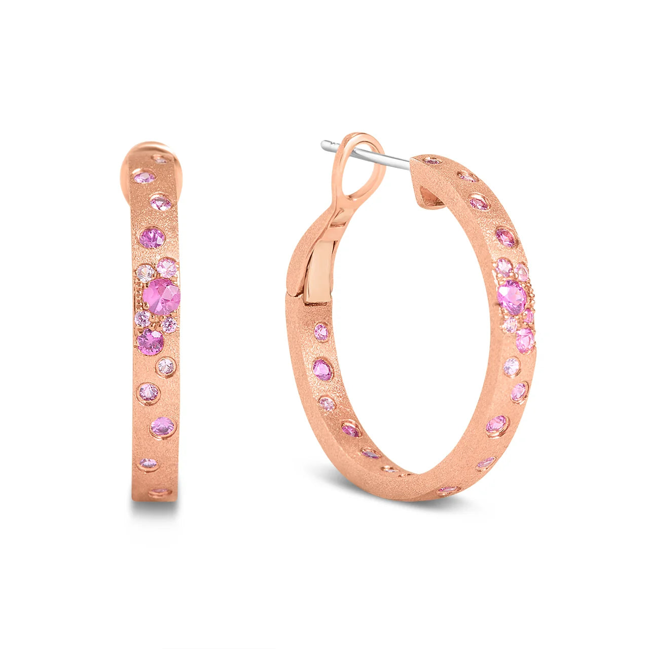 Pink Sapphire & Ruby Confetti Round Hoop Earring