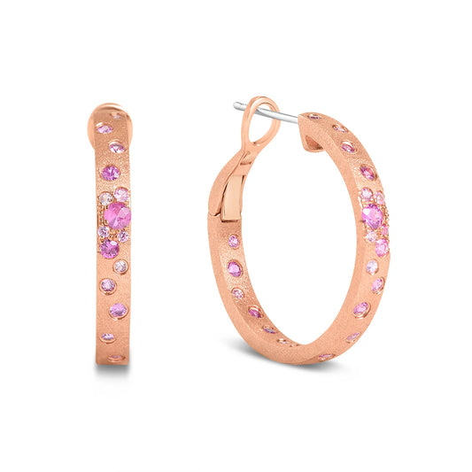 Pink Sapphire & Ruby Confetti Round Hoop Earring