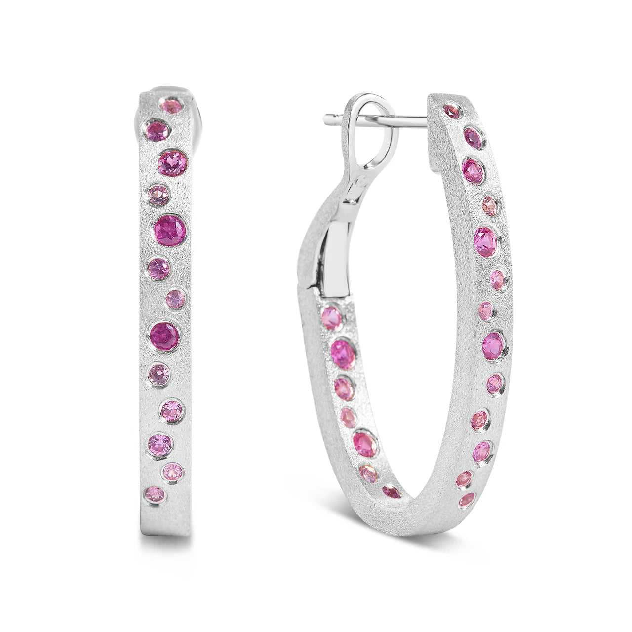 Pink Sapphire & Ruby Scatter Oval Hoop Earring