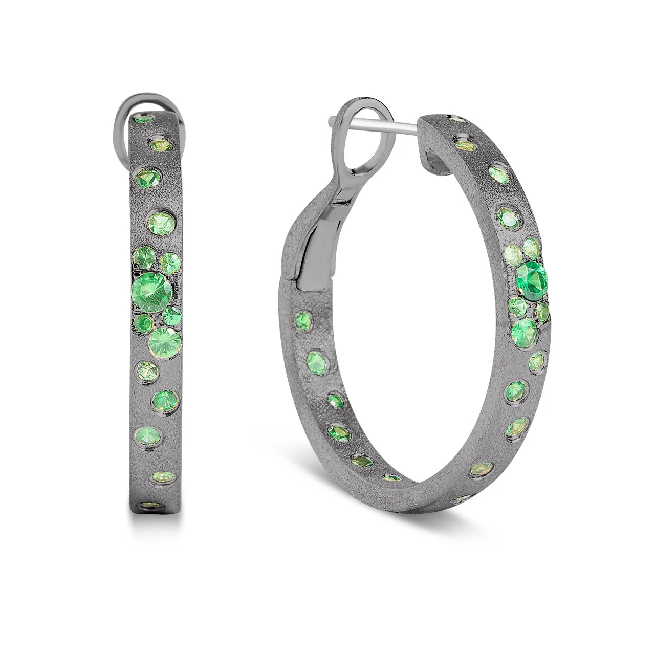 Tsavorite Confetti Round Hoop Earring