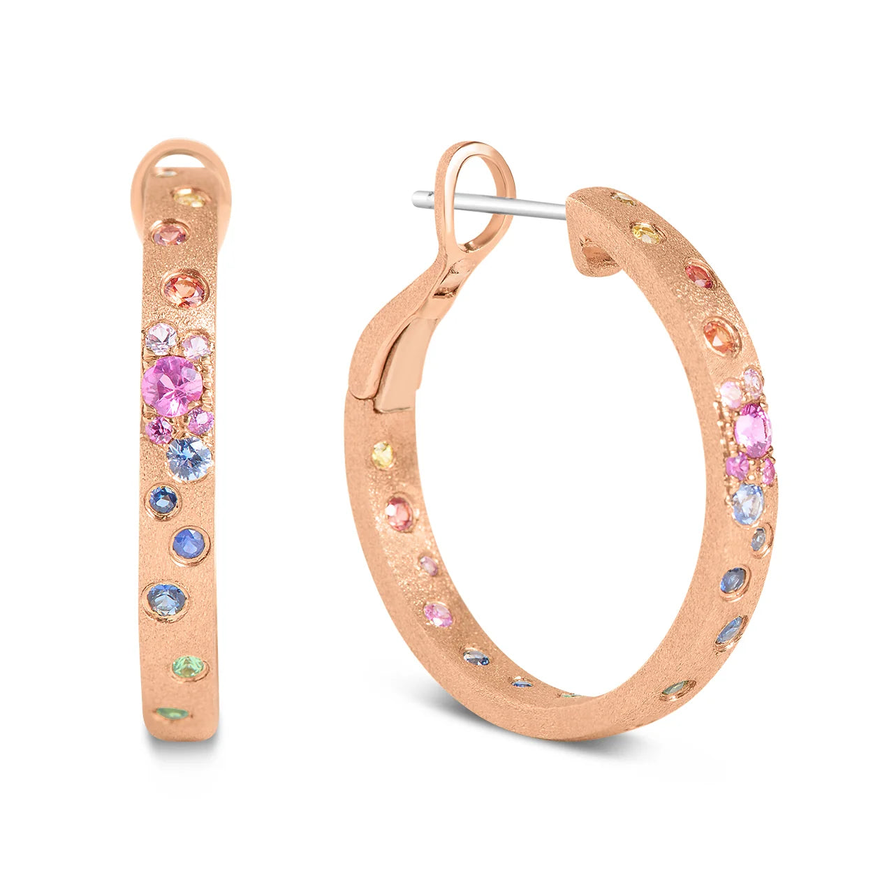 Rainbow Sapphire Confetti Round Hoop Earring