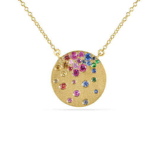 Rainbow Sapphire Confetti Signature Disc Necklace