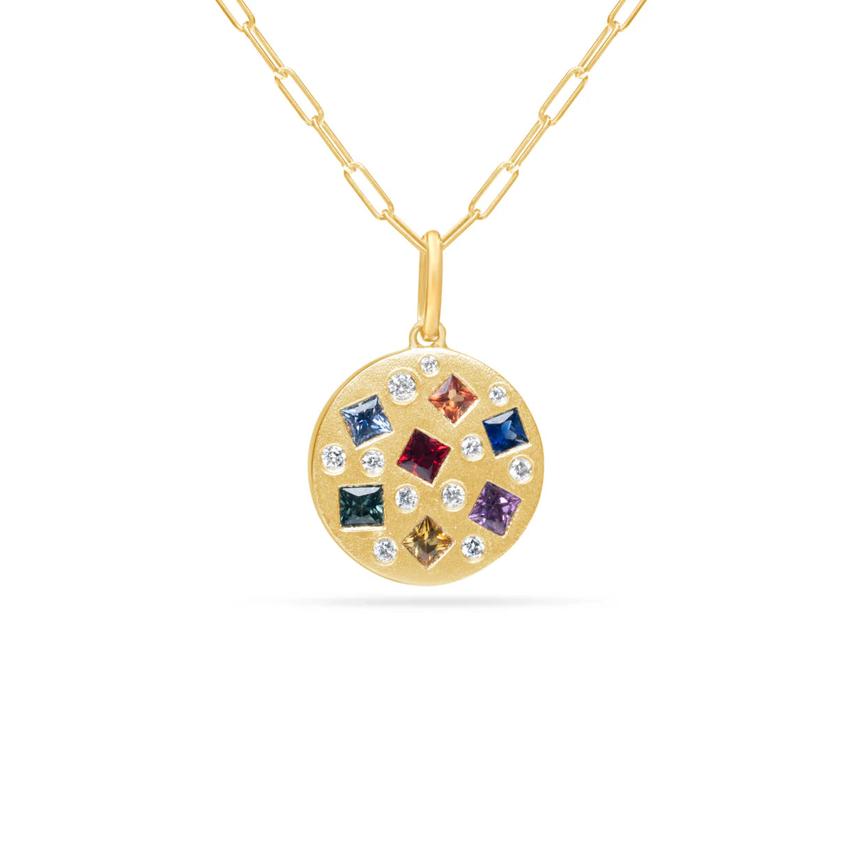 Rainbow Sapphire & Diamond Princess Disc Necklace