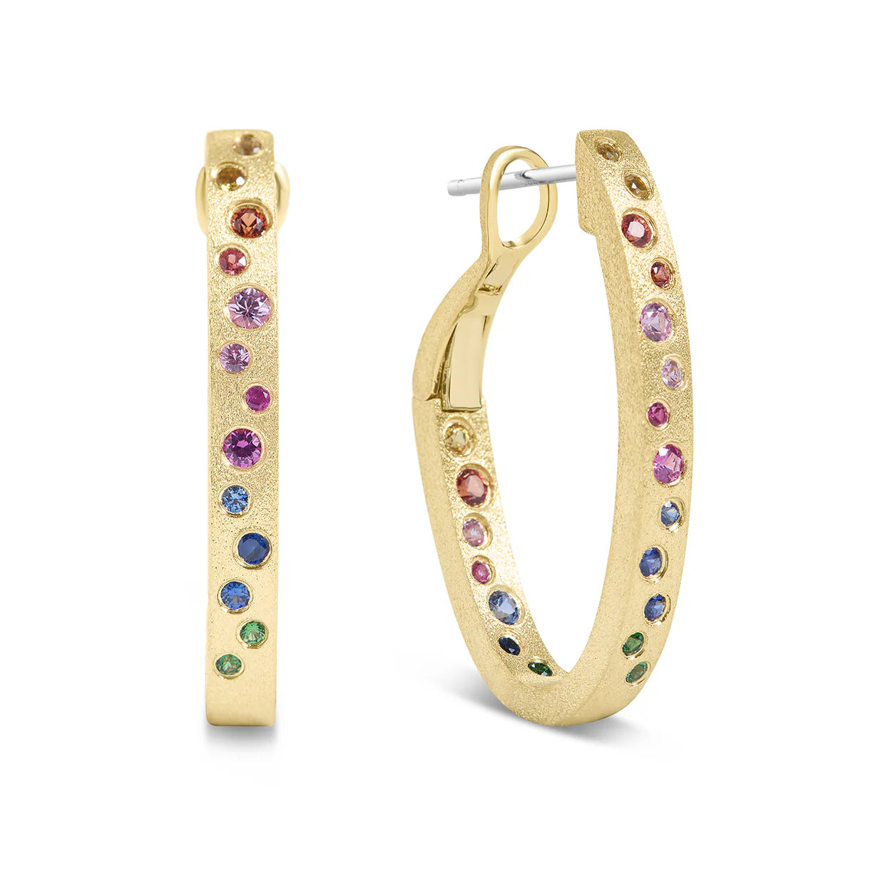 Rainbow Sapphire Scatter Oval Hoop Earring