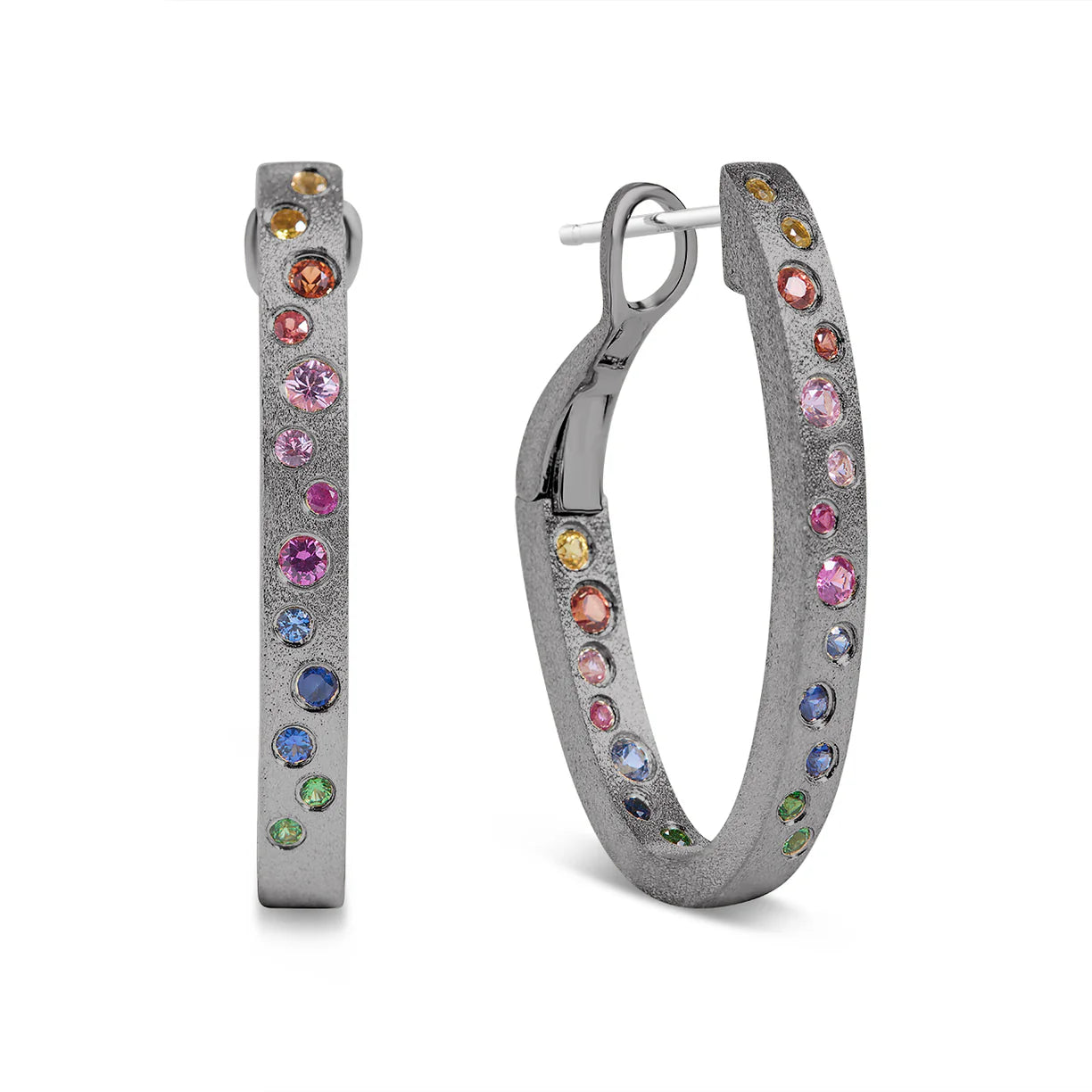 Rainbow Sapphire Scatter Oval Hoop Earring