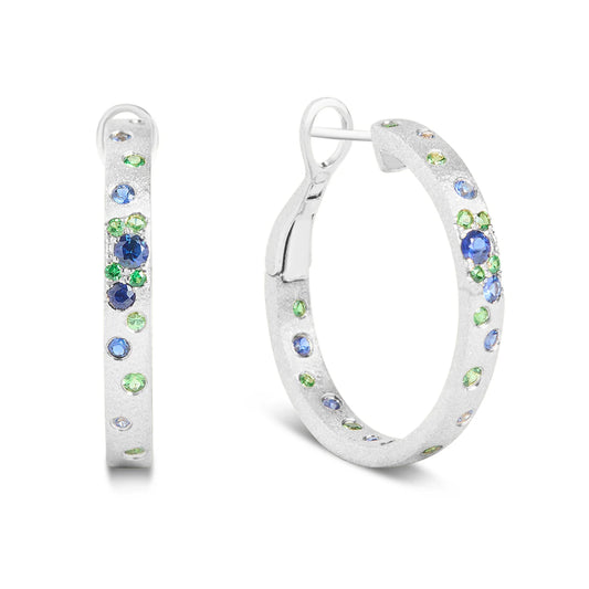 Sapphire & Tsavorite Confetti Round Hoop Earring