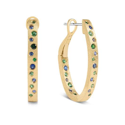 Sapphire & Tsavorite Scatter Oval Hoop Earring