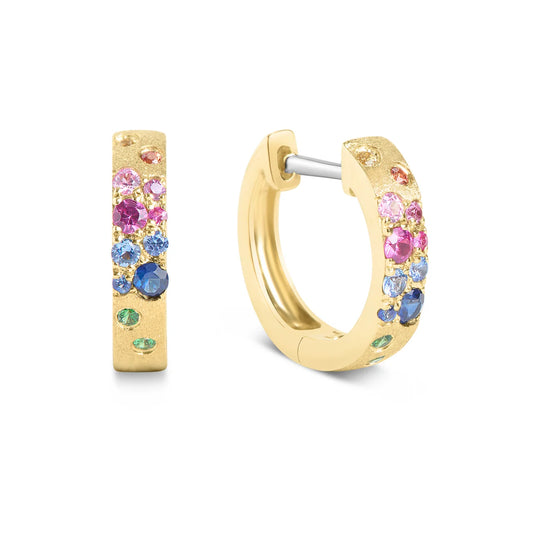 Rainbow Sapphire Confetti 3.1mm Wide Huggie Earring