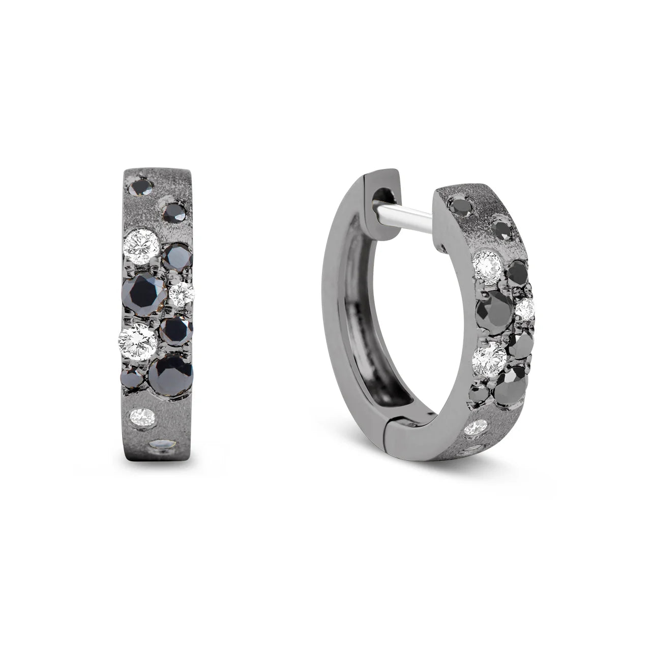 Black & White Diamond Confetti 3.1mm Wide Huggie Earring