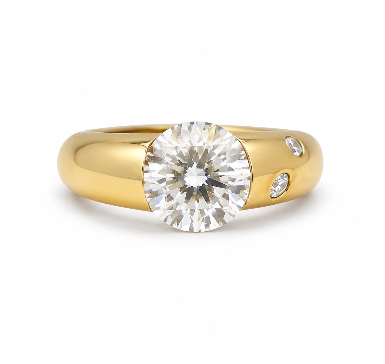 14K Burnished Diamond Ring with 3 Small Diamonds
