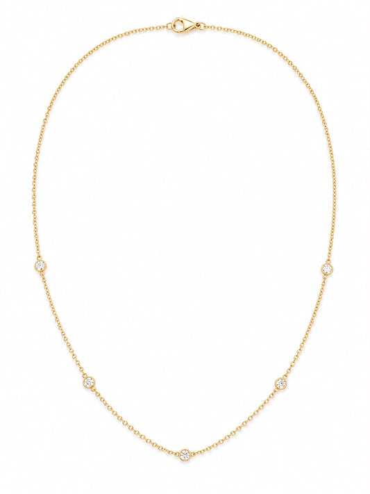14K Yellow Gold Necklace with 5 Diamonds