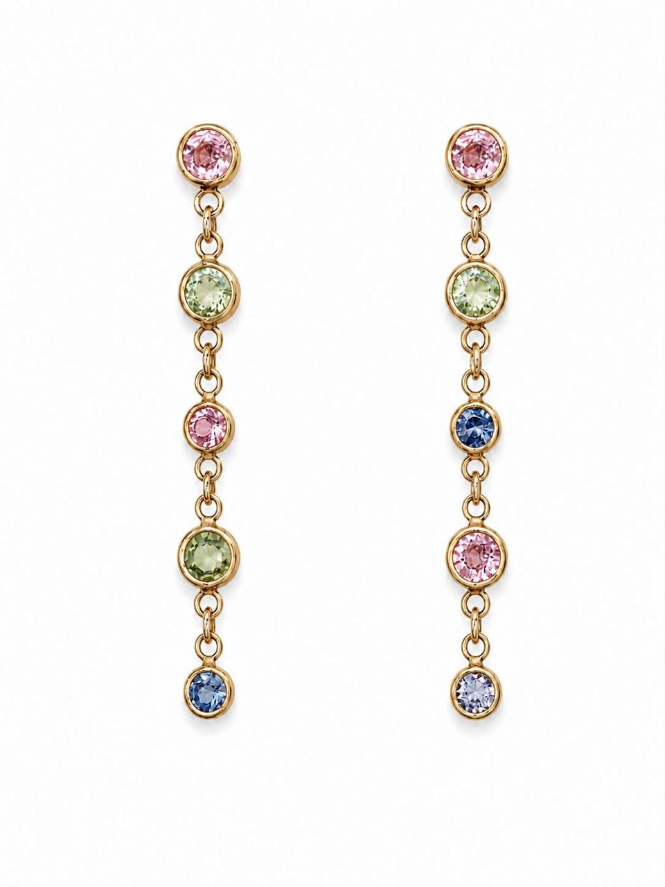 Gold Drop Earrings with Multicolor Sapphires