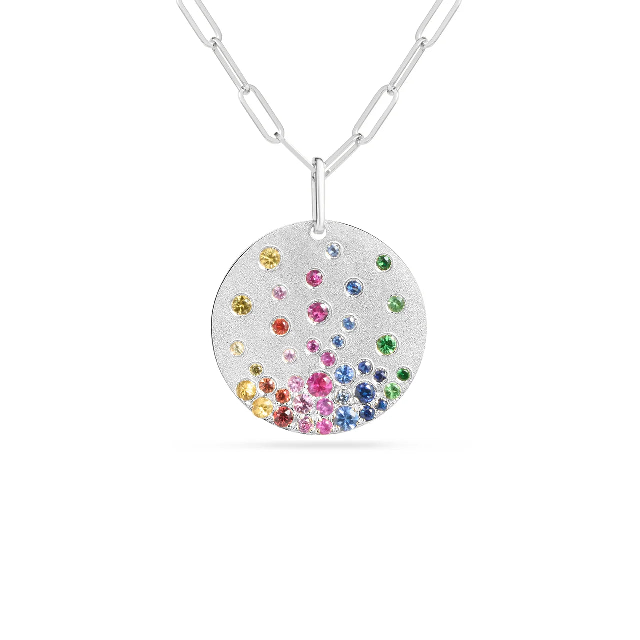 Rainbow Sapphire Confetti 20mm Disc Necklace