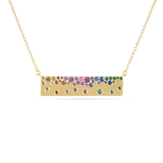 Rainbow Sapphire Confetti Horizontal Bar Necklace
