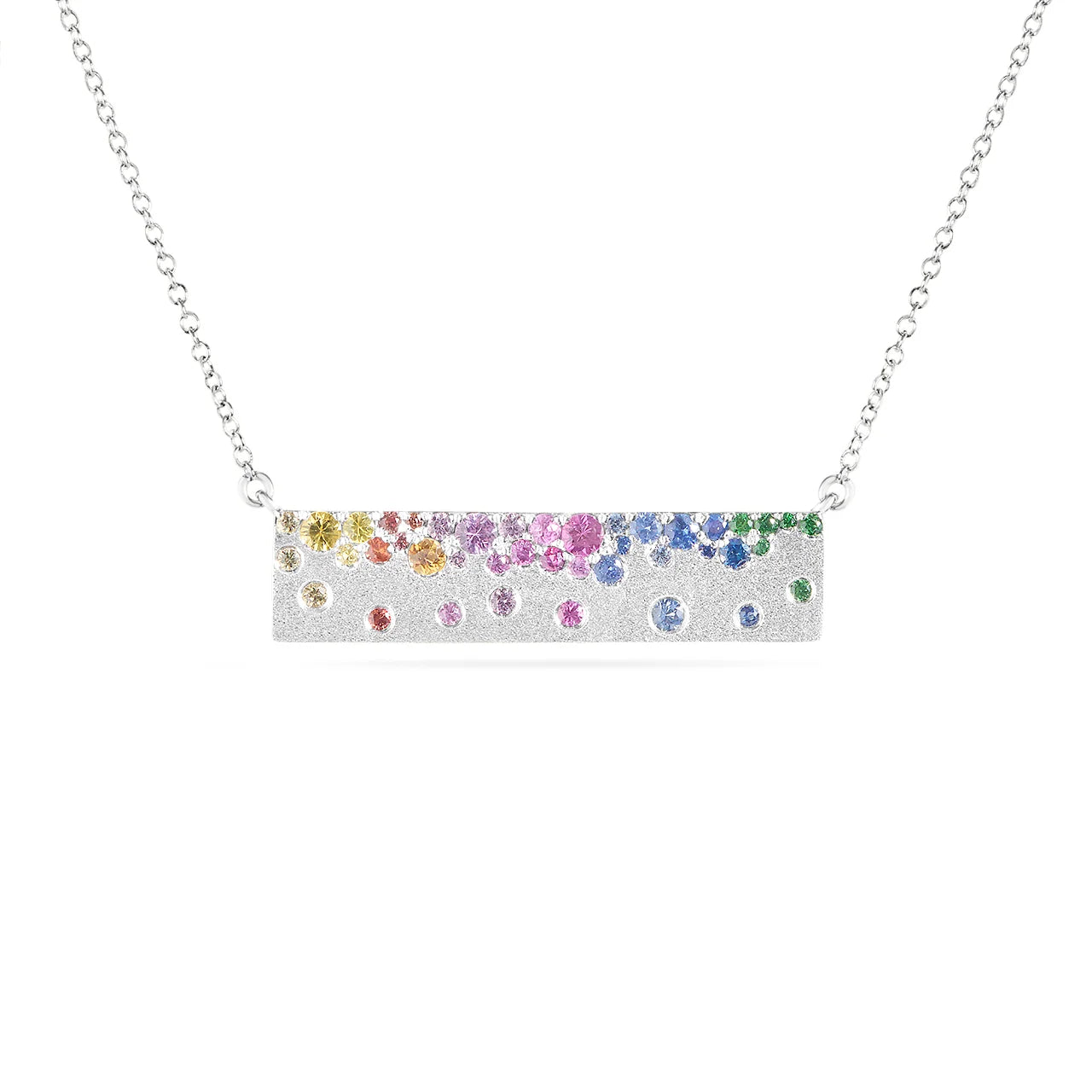 Rainbow Sapphire Confetti Horizontal Bar Necklace